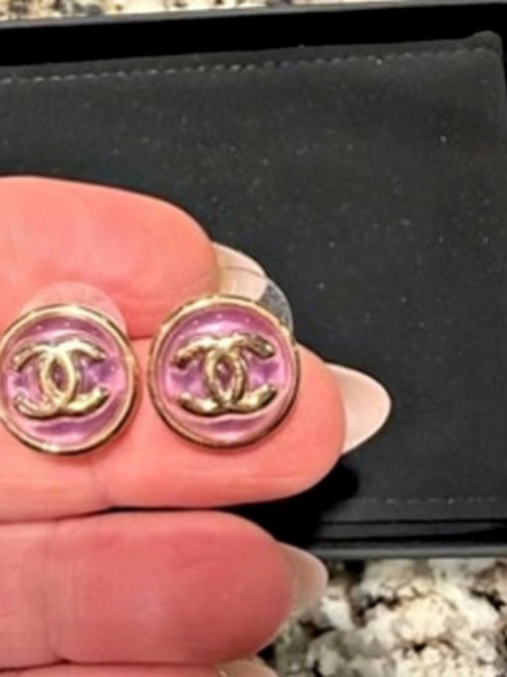 Chanel Pink Enamel CC Round Stud Earrings in Pink & Gold